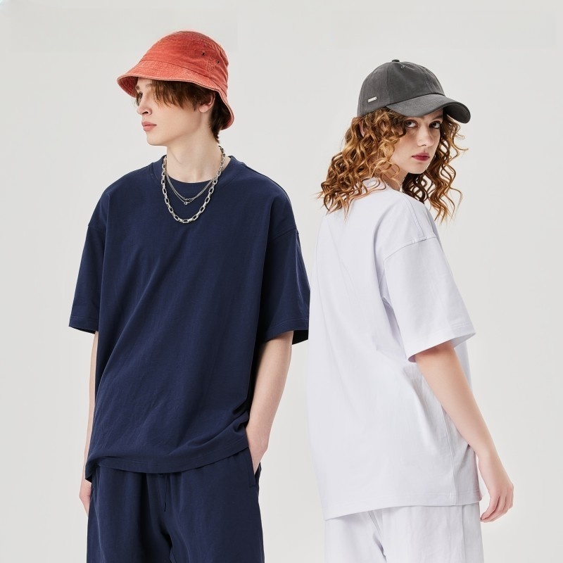 Men's clothing | 230g double yarn cotton T-shirt men's earth color Street oversize fashion brand men's short sleeve solid color T-shirt