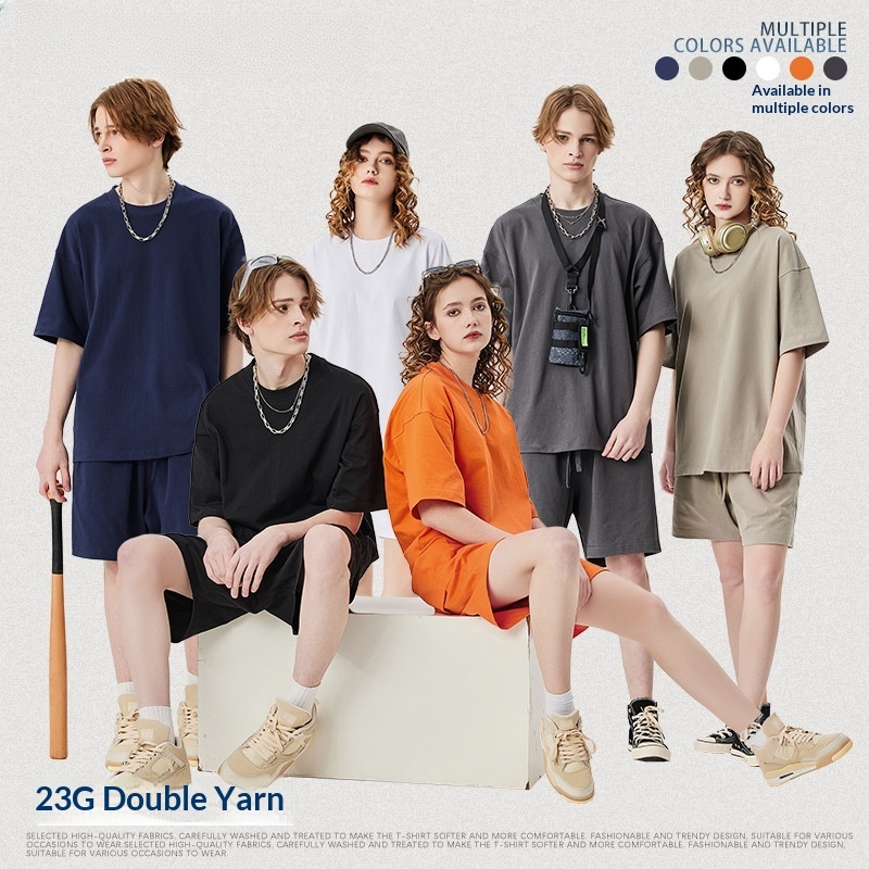 Men's clothing | 230g double yarn cotton T-shirt men's earth color Street oversize fashion brand men's short sleeve solid color T-shirt