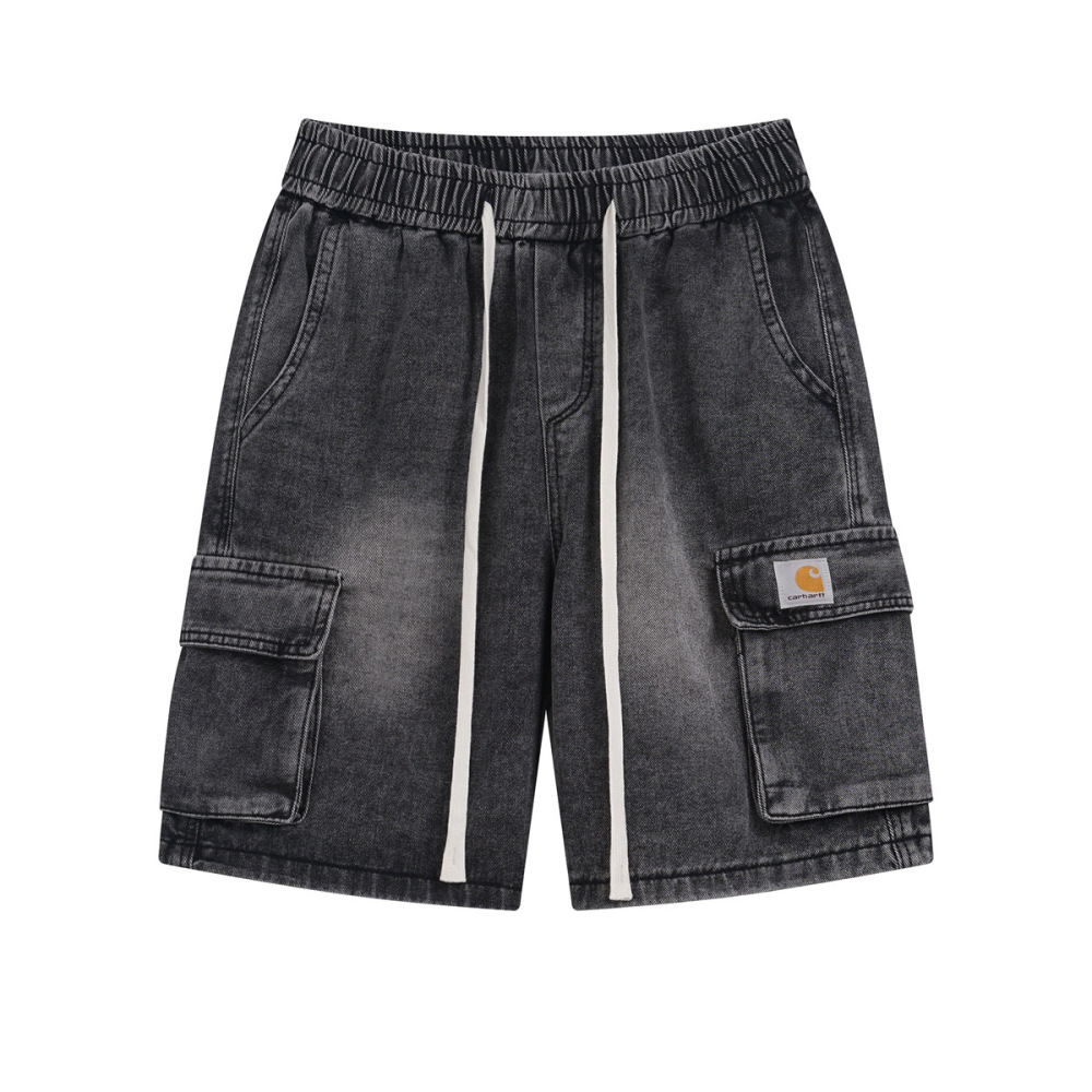 GorgeousBen Men's Elastic Waist Denim Cargo Shorts, 91%-95% Cotton, Washed Finish, Drawstring Casual Straight Fit, Summer Streetwear, M-XXL