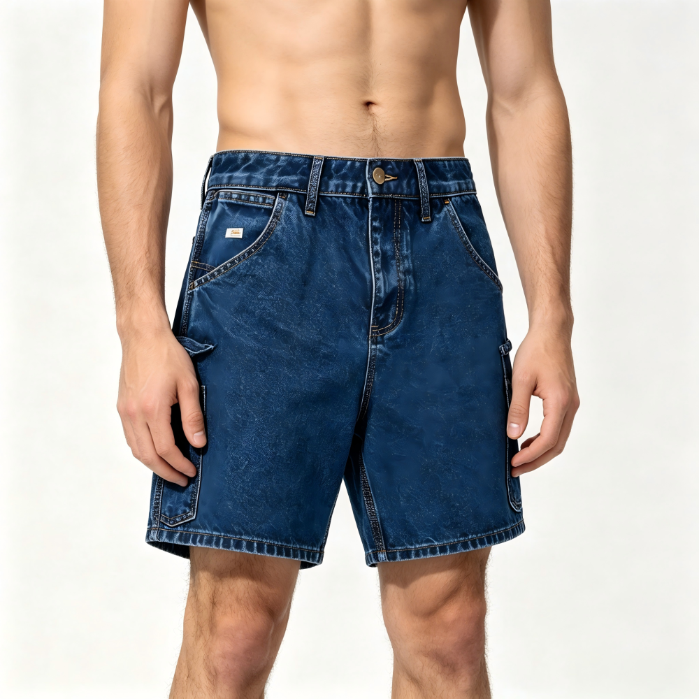 GorgeousBen Men's Classic Carhartt-Style Denim Shorts, Loose Straight Fit, Cotton Embroidery, Casual Summer Workwear Shorts, S-4XL