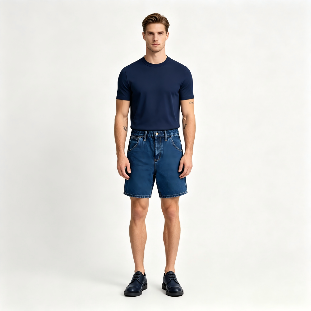 GorgeousBen Men's Classic Carhartt-Style Denim Shorts, Loose Straight Fit, Cotton Embroidery, Casual Summer Workwear Shorts, S-4XL