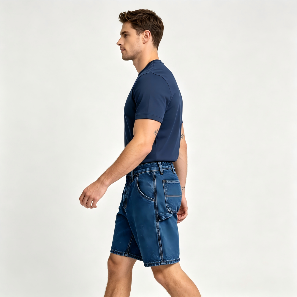 GorgeousBen Men's Classic Carhartt-Style Denim Shorts, Loose Straight Fit, Cotton Embroidery, Casual Summer Workwear Shorts, S-4XL