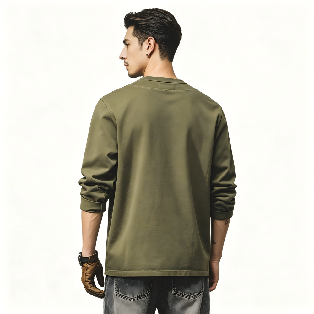 GorgeousBen Men's 250GSM Heavyweight Cotton Henley Long Sleeve T-Shirt Loose Fit Button Crew Neck Casual Tee S-4XL