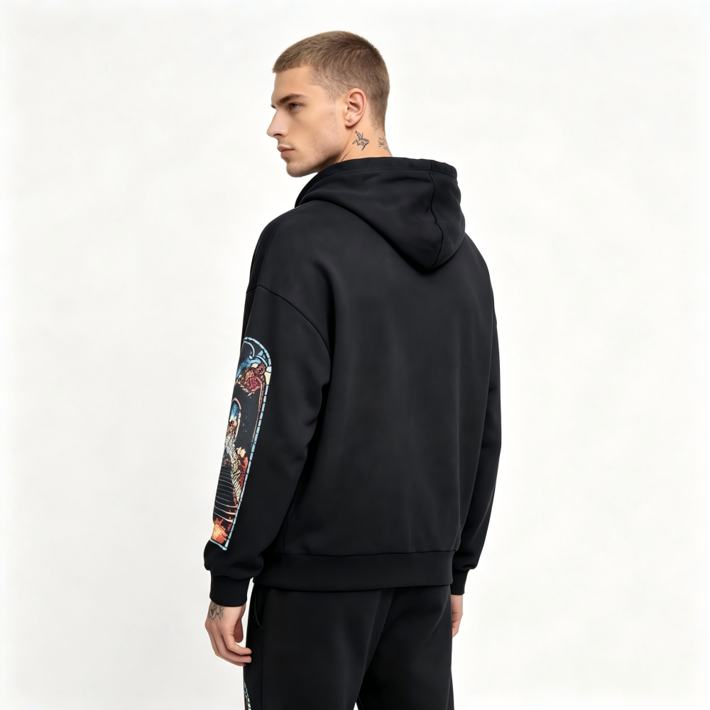 GorgeousBen Men's Vintage Washed Flame Print Hoodie Loose Fit Casual Streetwear Pullover Sweatshirt S-4XL