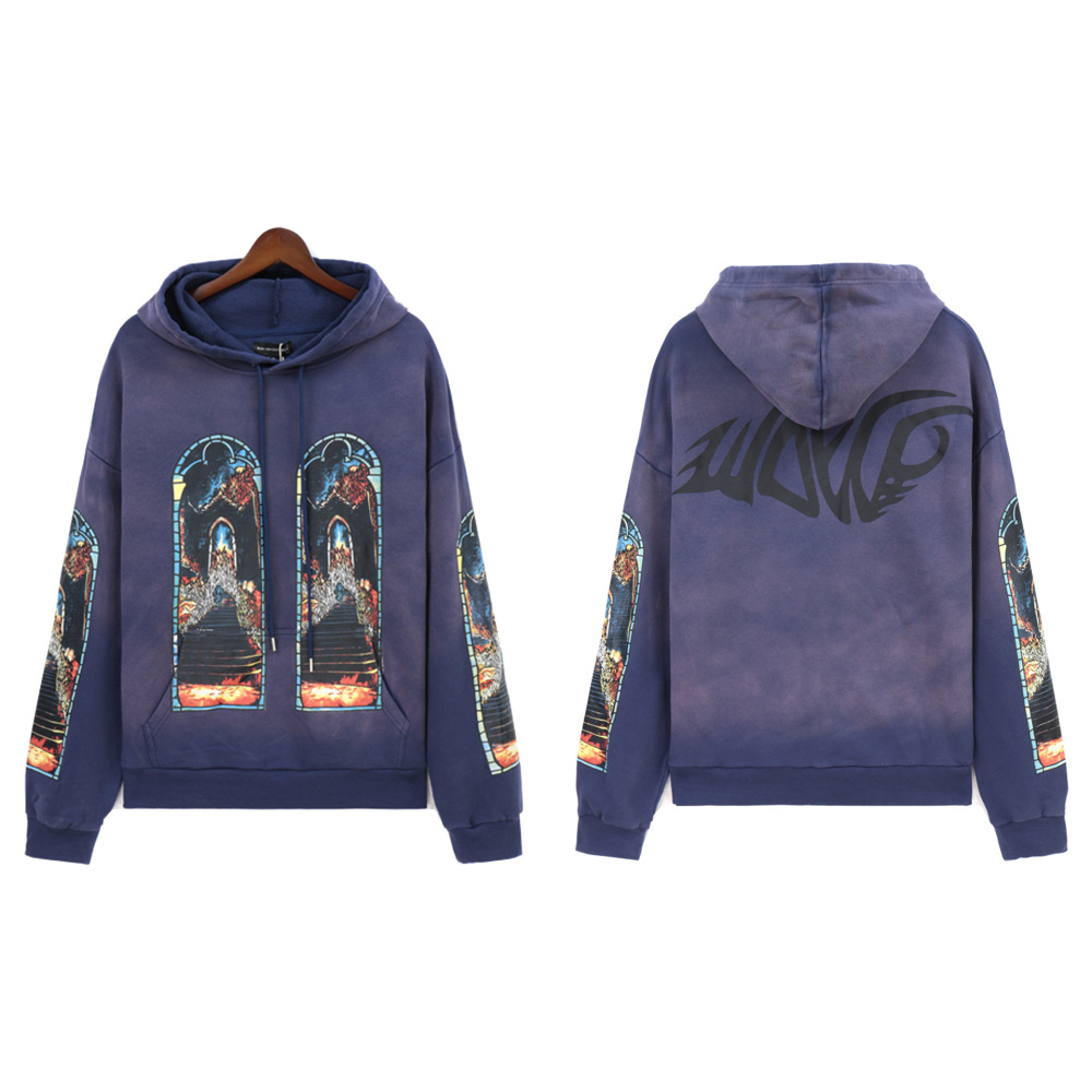 GorgeousBen Men's Vintage Washed Flame Print Hoodie Loose Fit Casual Streetwear Pullover Sweatshirt S-4XL