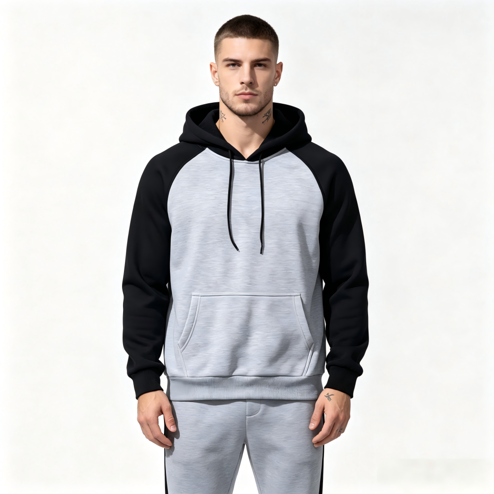 GorgeousBen Autumn Winter New Arrival Men's Color Block Fleece Hoodie | American Streetwear Style Hooded Casual Sweatshirt