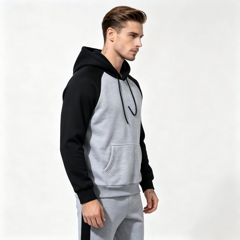 GorgeousBen Autumn Winter New Arrival Men's Color Block Fleece Hoodie | American Streetwear Style Hooded Casual Sweatshirt