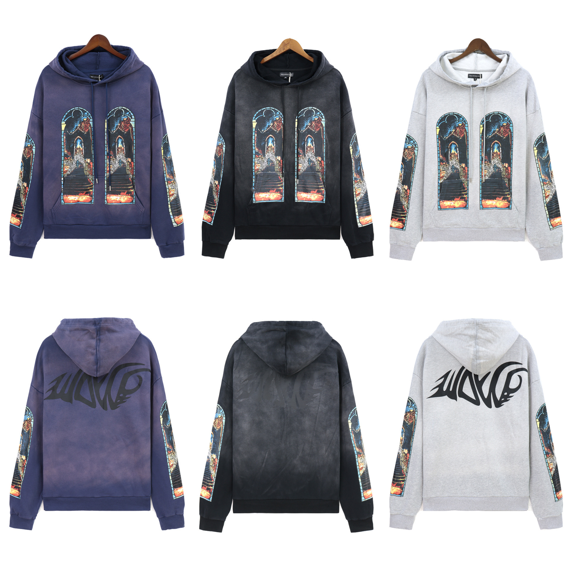 GorgeousBen Men's Vintage Washed Flame Print Hoodie Loose Fit Casual Streetwear Pullover Sweatshirt S-4XL