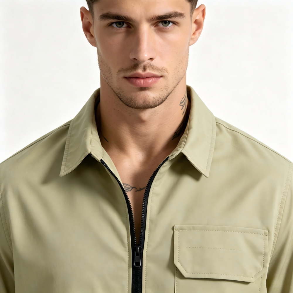GorgeousBen Men's Casual Zip-Up Overshirt, 280GSM Cotton Blend, Relaxed Fit, Lightweight Spring/Autumn Jacket, M-XXL Sizes
