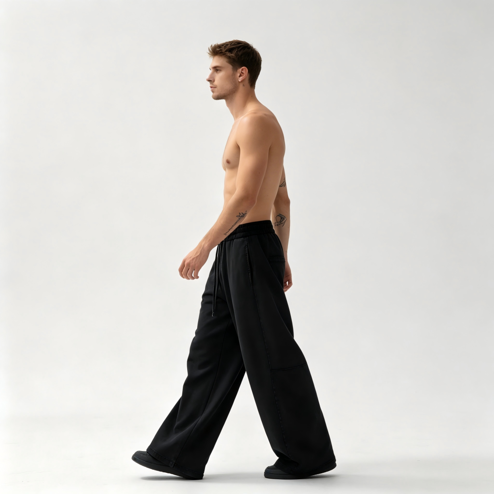 GorgeousBen Men's Vintage Washed 320g Cotton Wide Leg Cargo Sweatpants