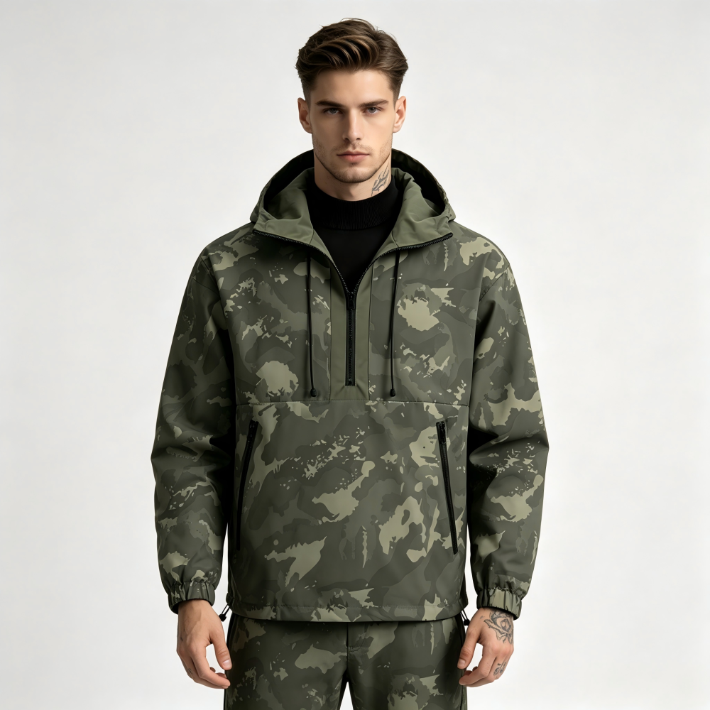 GorgeousBen Men's Camo Waterproof Windproof Hooded Jacket Loose Fit Outdoor Casual Workwear Fall 2025