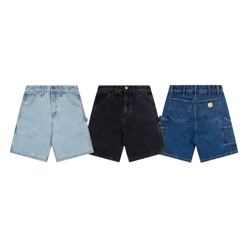 GorgeousBen Men's Classic Carhartt-Style Denim Shorts, Loose Straight Fit, Cotton Embroidery, Casual Summer Workwear Shorts, S-4XL