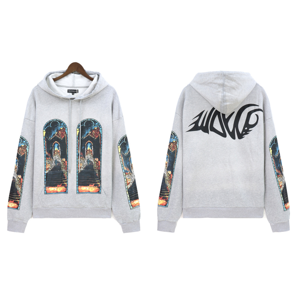 GorgeousBen Men's Vintage Washed Flame Print Hoodie Loose Fit Casual Streetwear Pullover Sweatshirt S-4XL