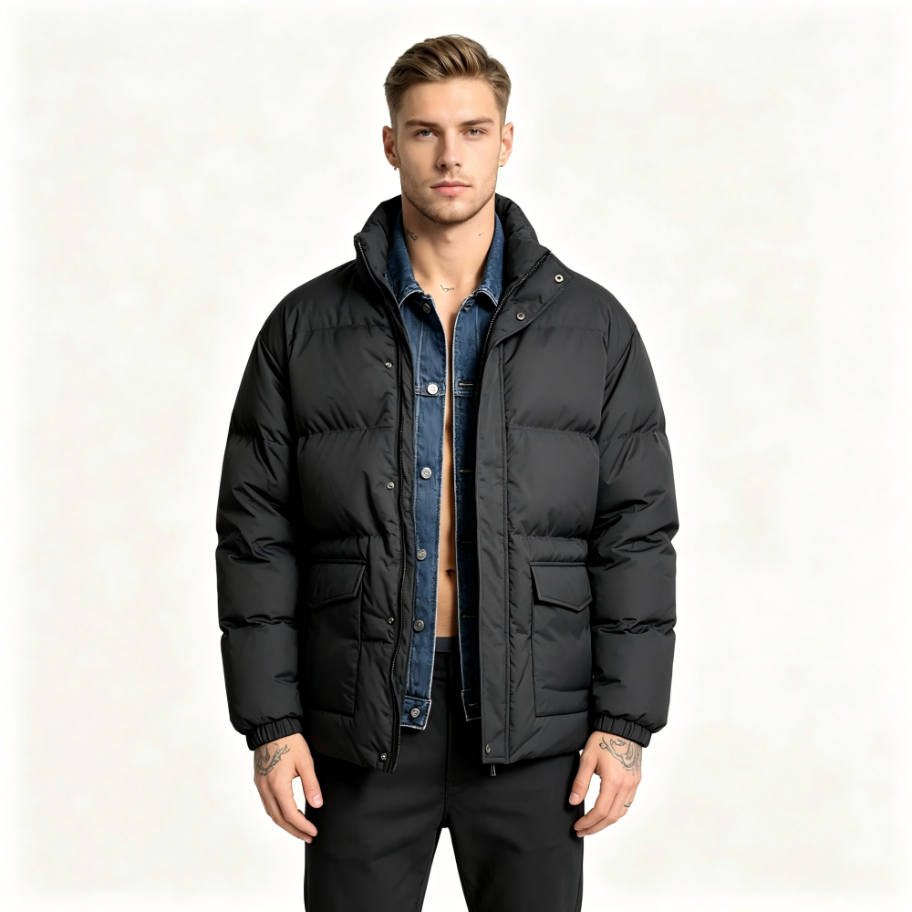 GorgeousBen GB-JA06 Men's Denim Collar Puffer Jacket, Special Offer