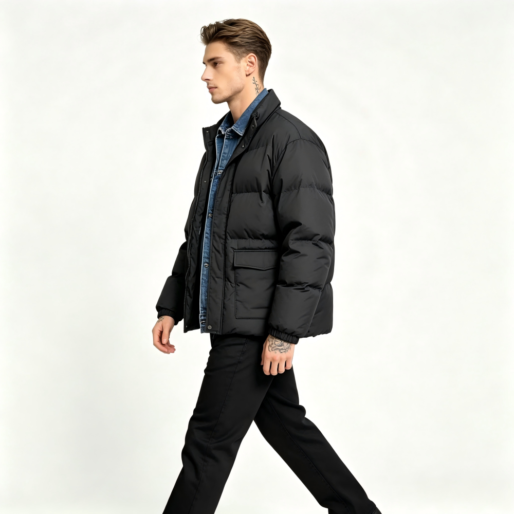GorgeousBen Men's Denim Collar Puffer Jacket, Special Offer Loose Fit Winter Casual Coat