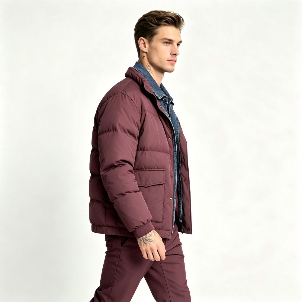 GorgeousBen Men's Denim Collar Puffer Jacket, Special Offer Loose Fit Winter Casual Coat