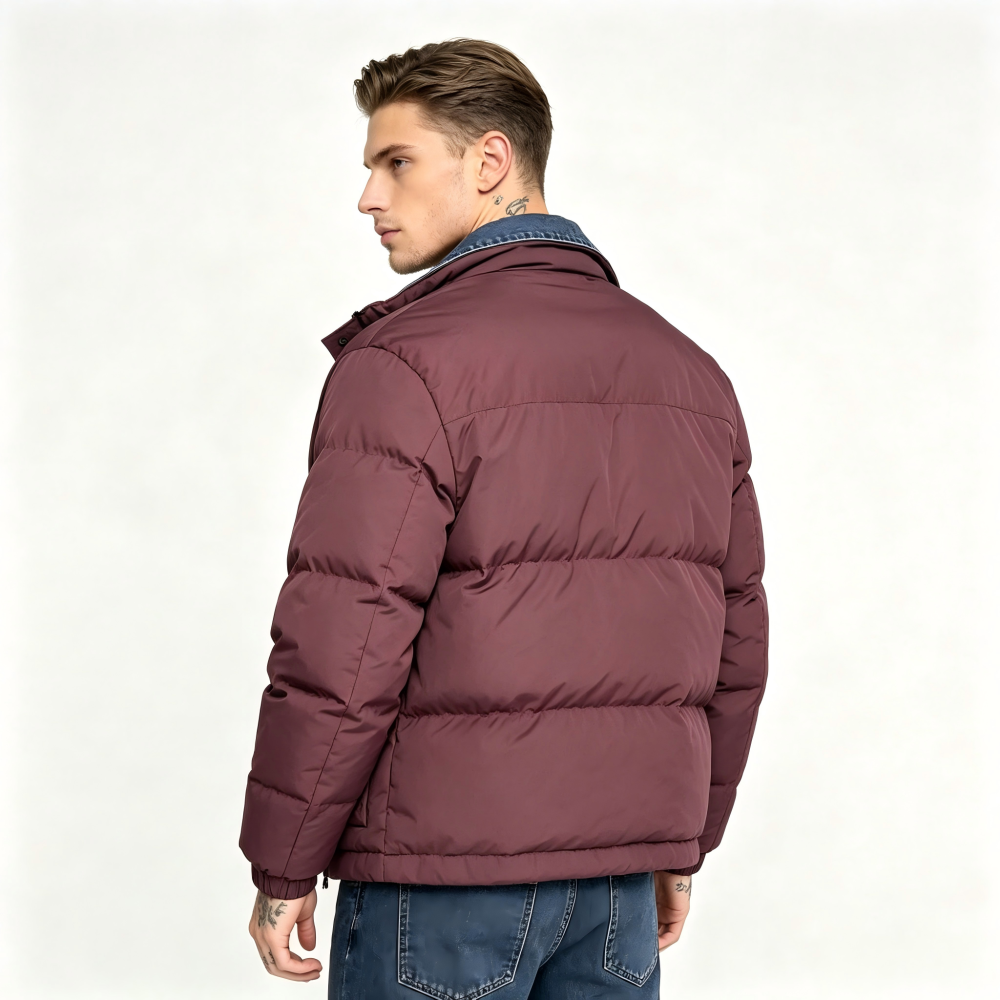 GorgeousBen Men's Denim Collar Puffer Jacket, Special Offer Loose Fit Winter Casual Coat