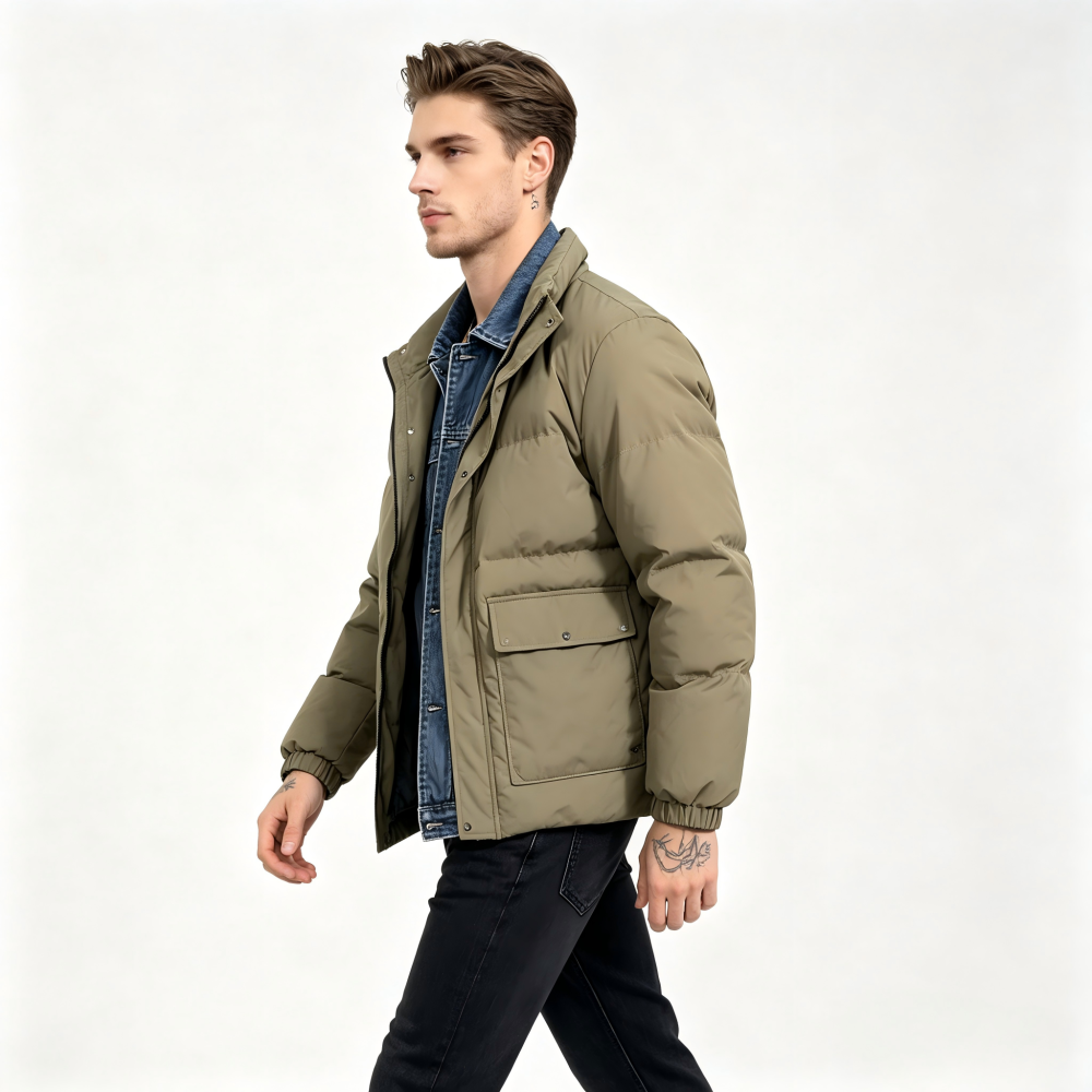GorgeousBen Men's Denim Collar Puffer Jacket, Special Offer Loose Fit Winter Casual Coat