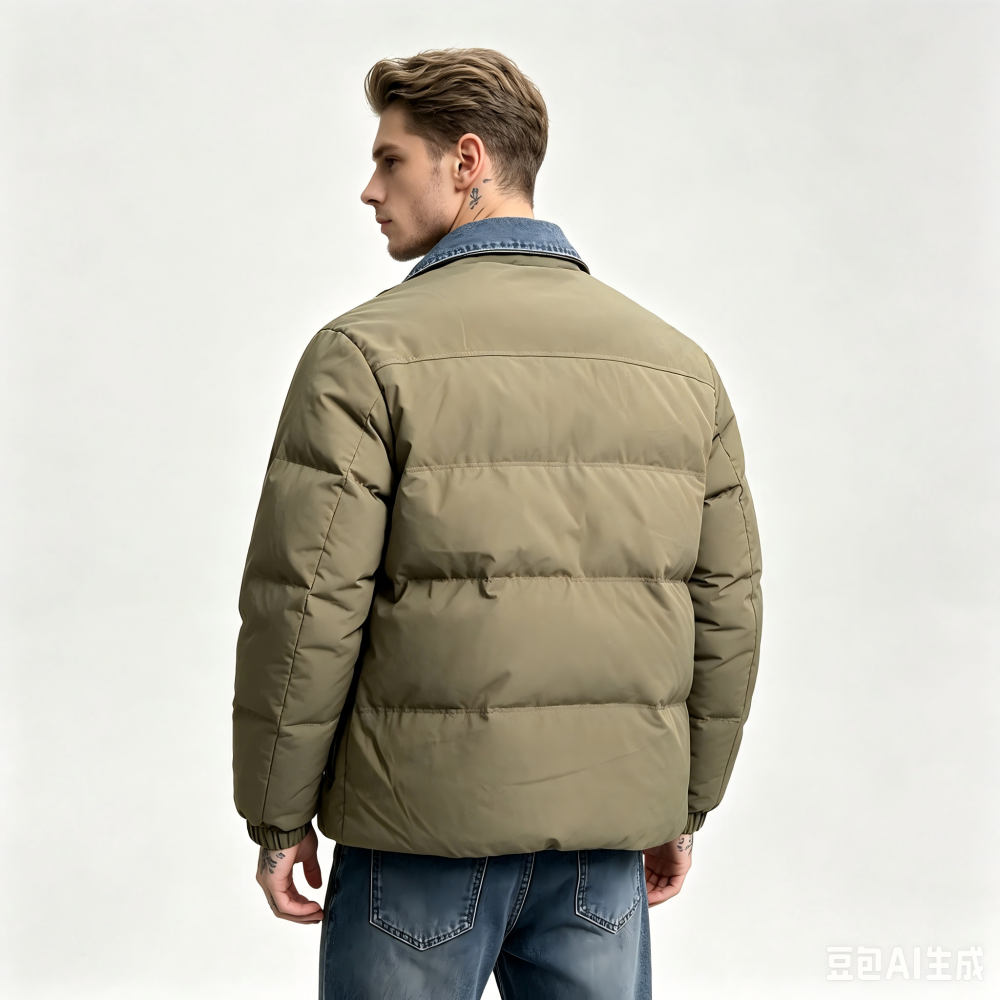 GorgeousBen Men's Denim Collar Puffer Jacket, Special Offer Loose Fit Winter Casual Coat