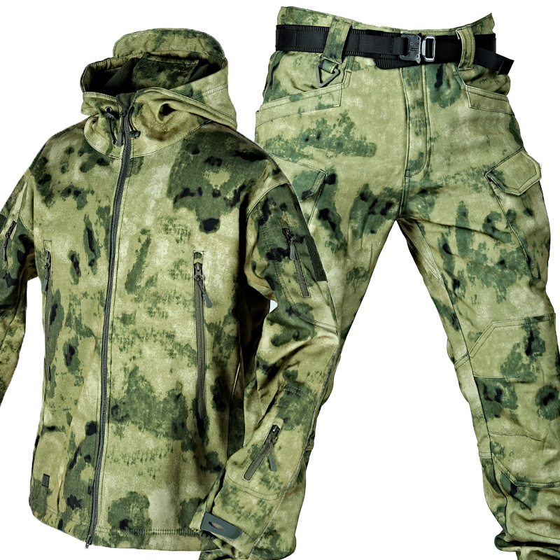 GorgeousBen Men's Camo Fleece Tactical Set, Thermal Outdoor Training Suit