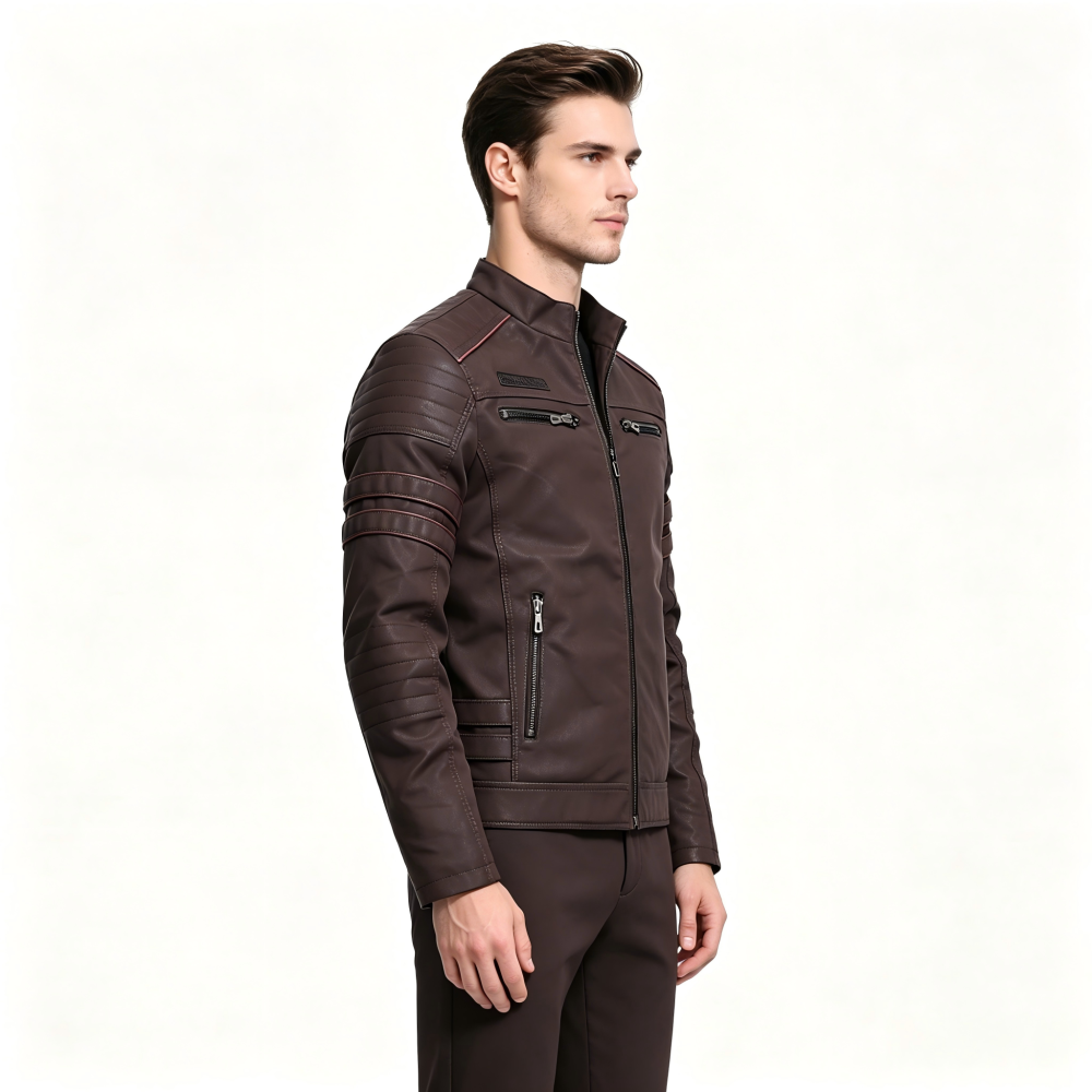 GorgeousBen New Men's Leather Jacket Fashion Trendy Men's Embroidered Velvet PU Wash and Velvet Explosive Leather Jacket Jacket.