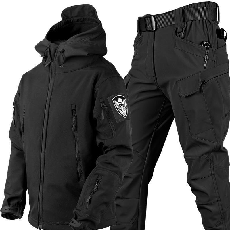 GorgeousBen Men's Camo Fleece Tactical Set, Thermal Outdoor Training Suit