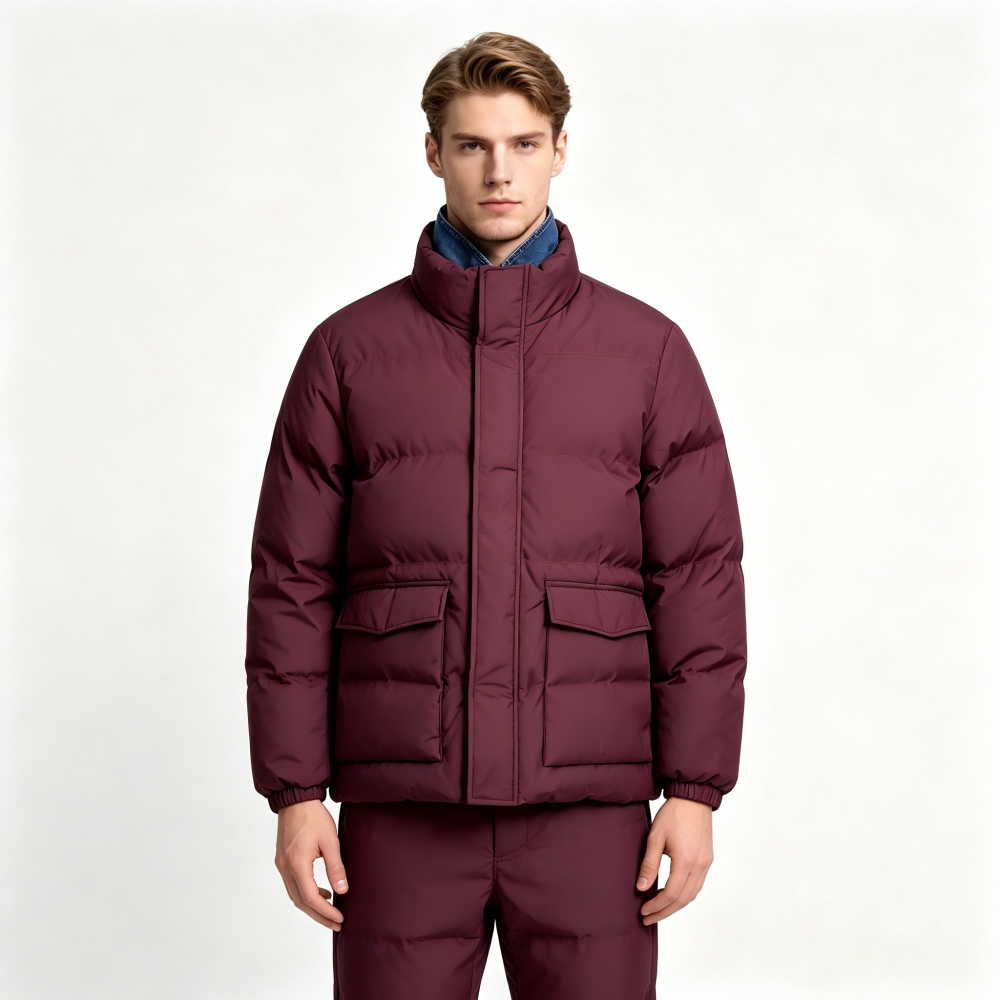 GorgeousBen Men's Denim Collar Puffer Jacket, Special Offer Loose Fit Winter Casual Coat