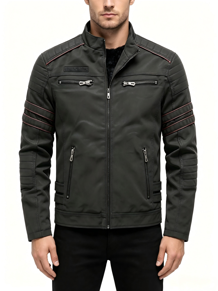 GorgeousBen New Men's Leather Jacket Fashion Trendy Men's Embroidered Velvet PU Wash and Velvet Explosive Leather Jacket Jacket.