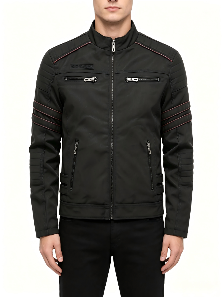 GorgeousBen New Men's Leather Jacket Fashion Trendy Men's Embroidered Velvet PU Wash and Velvet Explosive Leather Jacket Jacket.