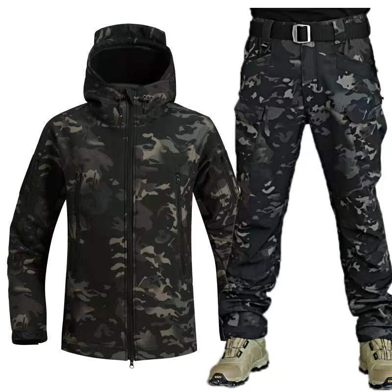 GorgeousBen Men's Camo Fleece Tactical Set, Thermal Outdoor Training Suit