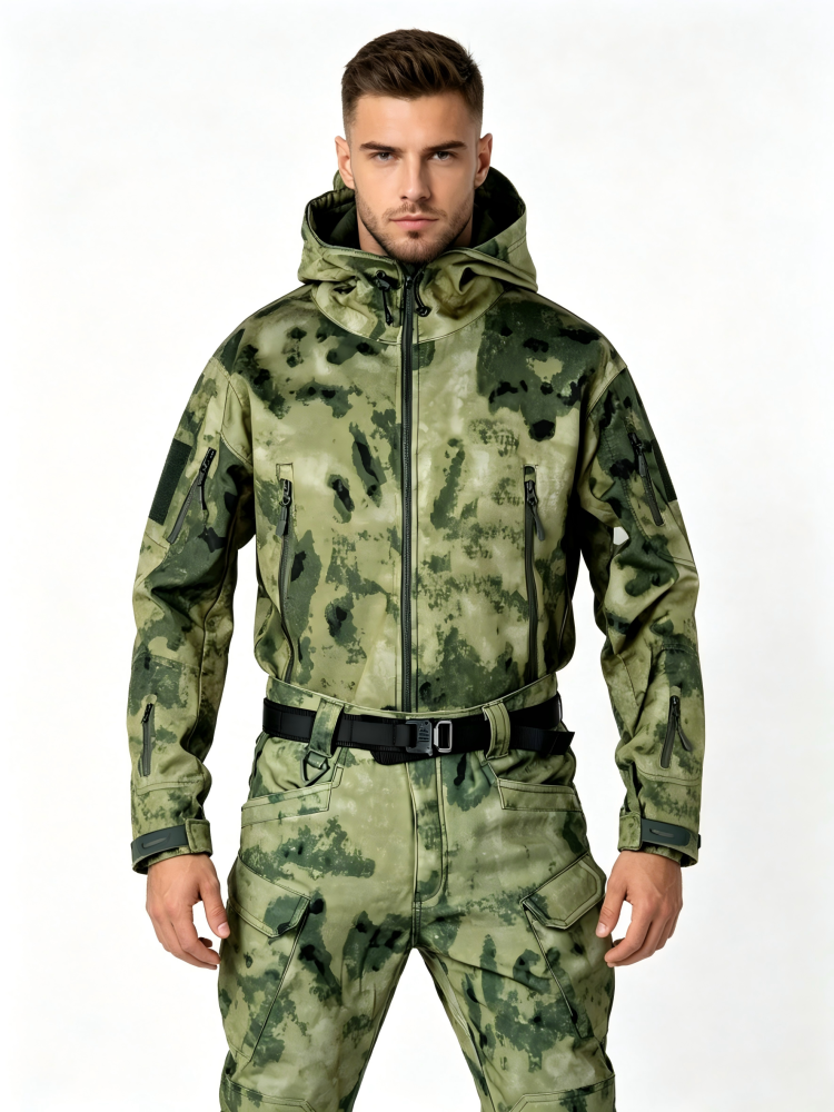 GorgeousBen Men's Camo Fleece Tactical Set, Thermal Outdoor Training Suit