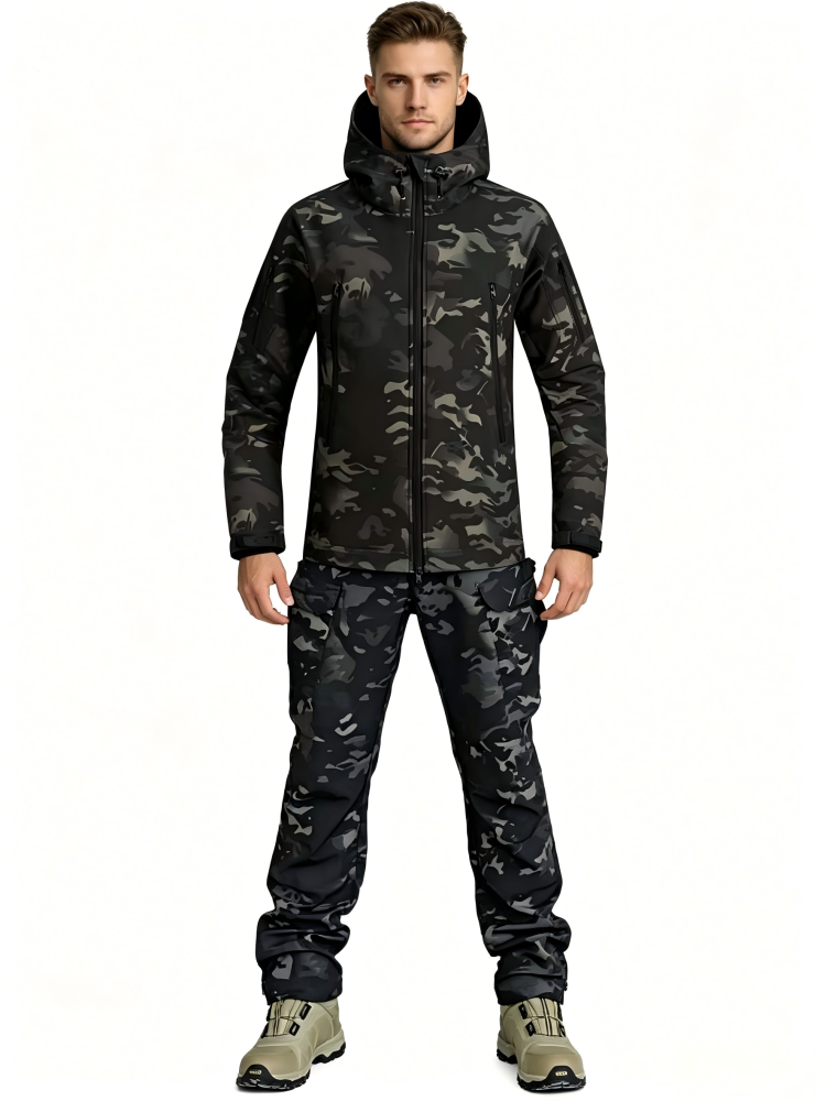 GorgeousBen Men's Camo Fleece Tactical Set, Thermal Outdoor Training Suit