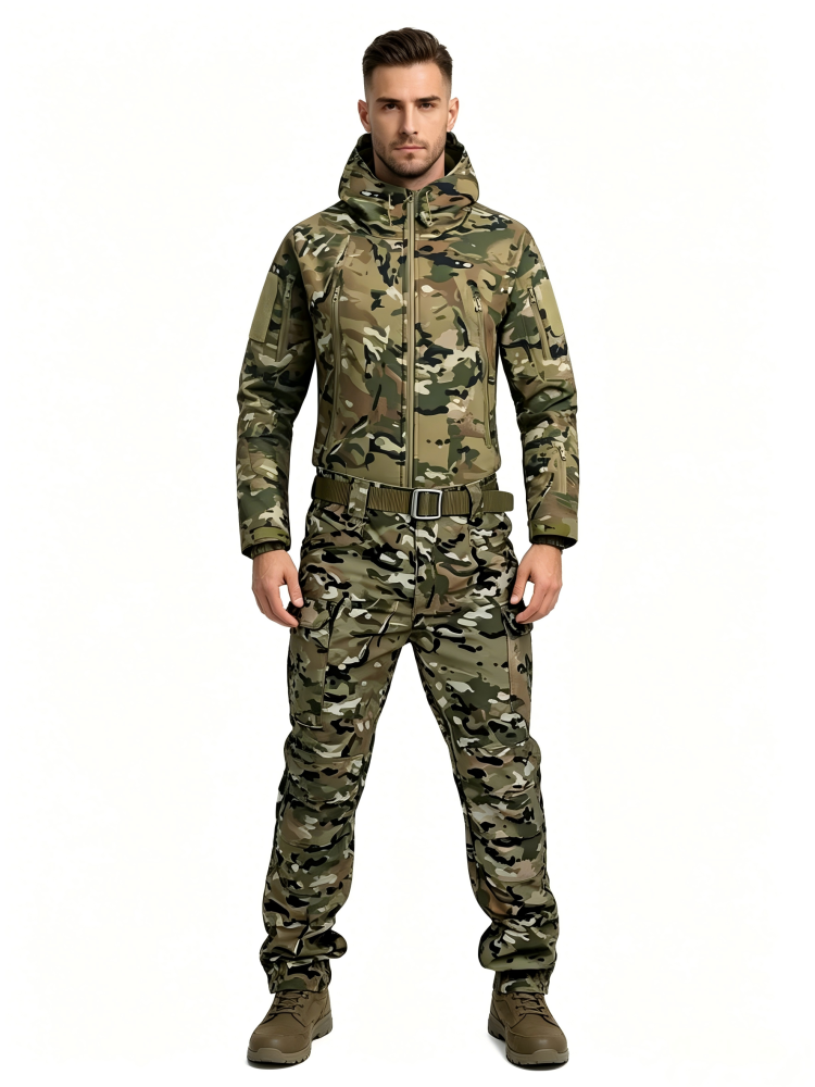 GorgeousBen Men's Camo Fleece Tactical Set, Thermal Outdoor Training Suit