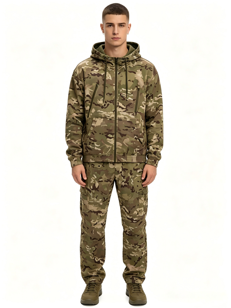 GorgeousBen Men's Camo Fleece Tactical Set, Thermal Outdoor Training Suit