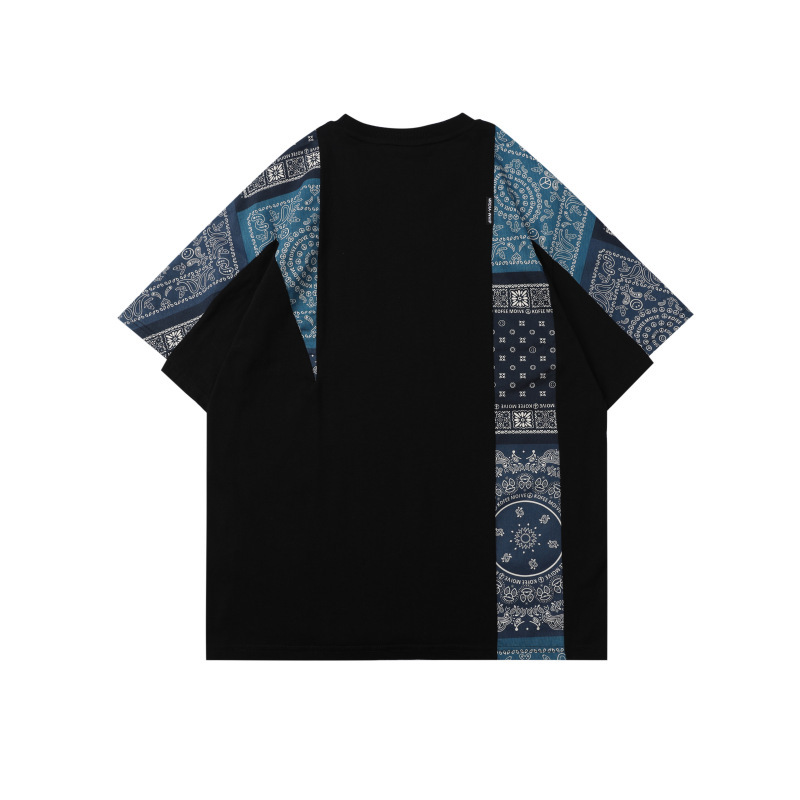 GorgeousBen Men's Bandana Patchwork T-Shirt Casual Loose Fit Streetwear Tee