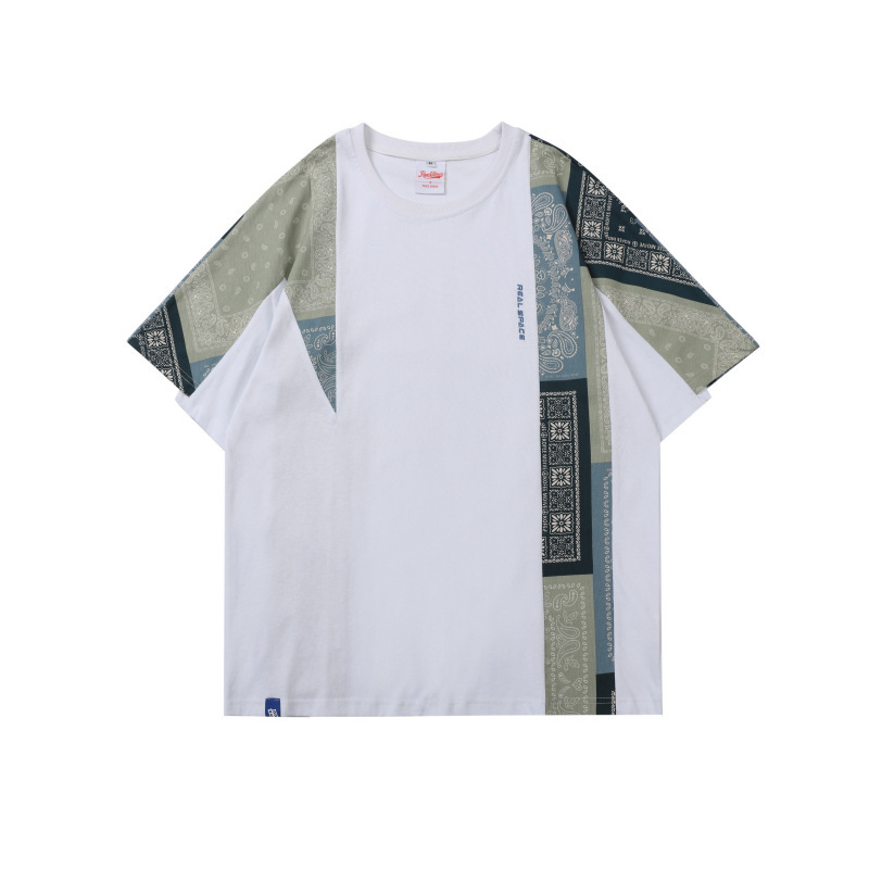 GorgeousBen Men's Bandana Patchwork T-Shirt Casual Loose Fit Streetwear Tee