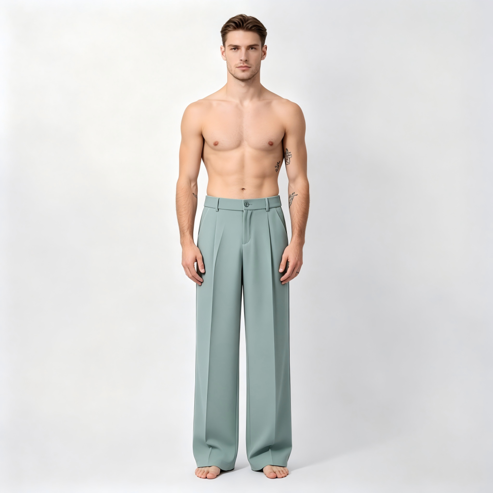 GrogeousBen Men's  Sag High Waist Wide Spring Summer Leg Pants Straight Loose Suit Pant MoppingTrousers