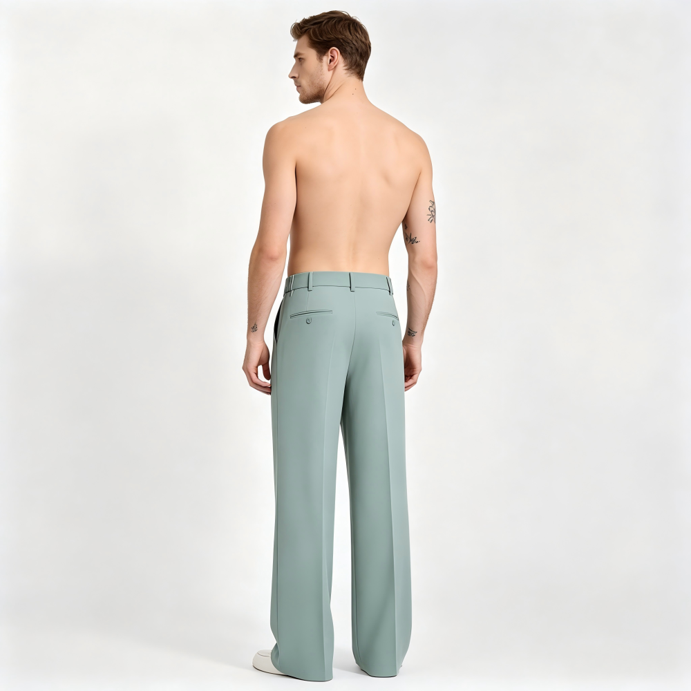 GrogeousBen Men's  Sag High Waist Wide Spring Summer Leg Pants Straight Loose Suit Pant MoppingTrousers