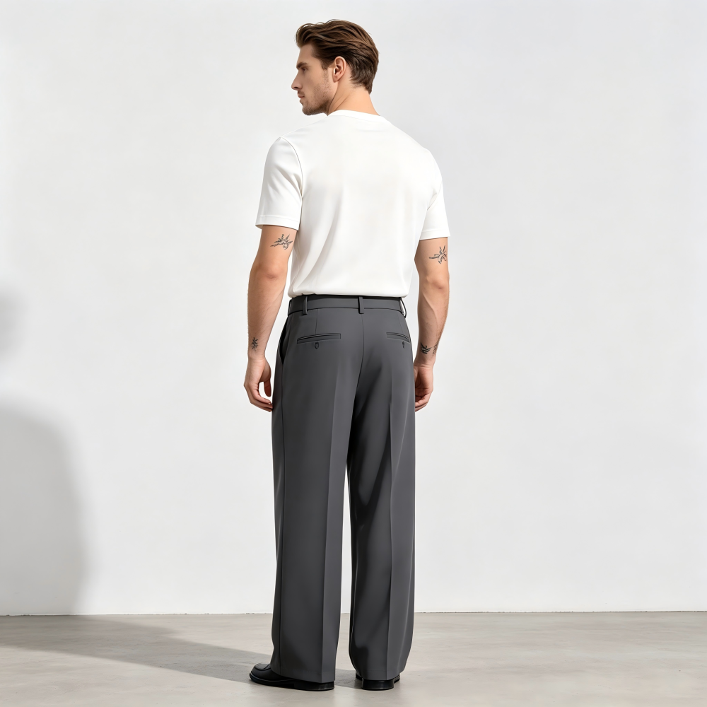 GrogeousBen Men's  Sag High Waist Wide Spring Summer Leg Pants Straight Loose Suit Pant MoppingTrousers