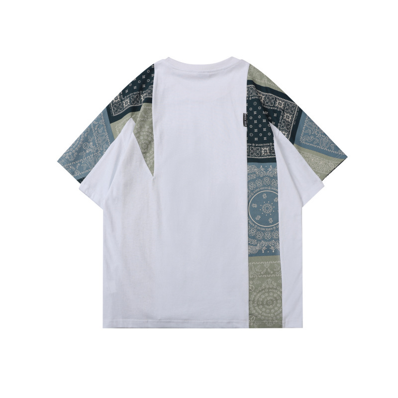 GorgeousBen Men's Bandana Patchwork T-Shirt Casual Loose Fit Streetwear Tee