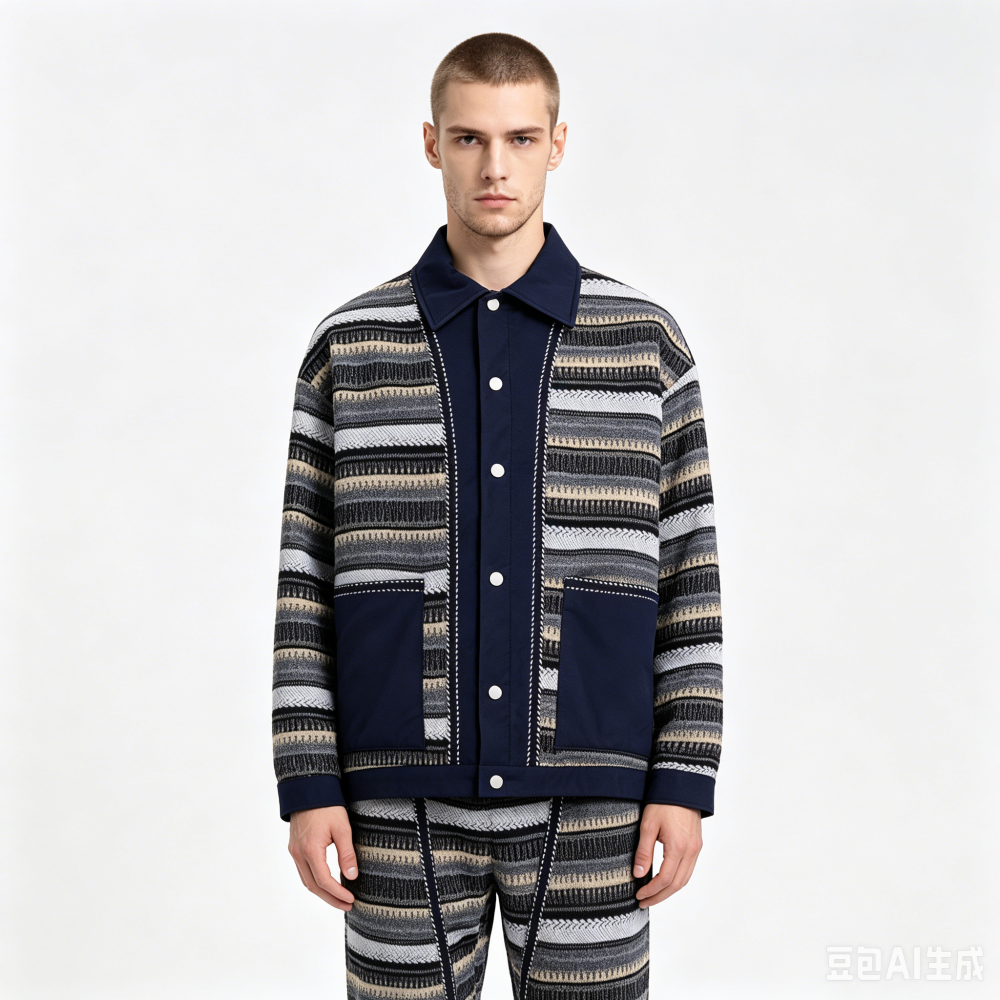 GorgeousBen Men's Retro Striped Patchwork Cotton-Padded Jacket, Loose Winter Coat