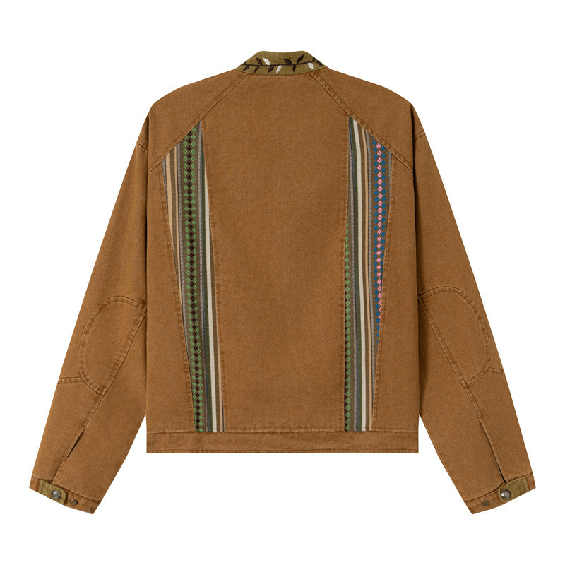 GorgeousBen Men's Ethnic Stripe Patchwork Jacket Loose Retro Casual Coat