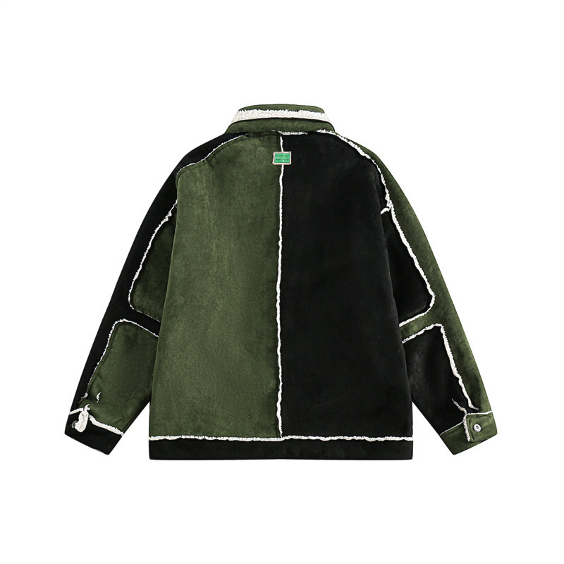 GorgeousBen Men's Retro Color Block Embroidery Cotton-Padded Jacket, Warm Thick Winter Coat