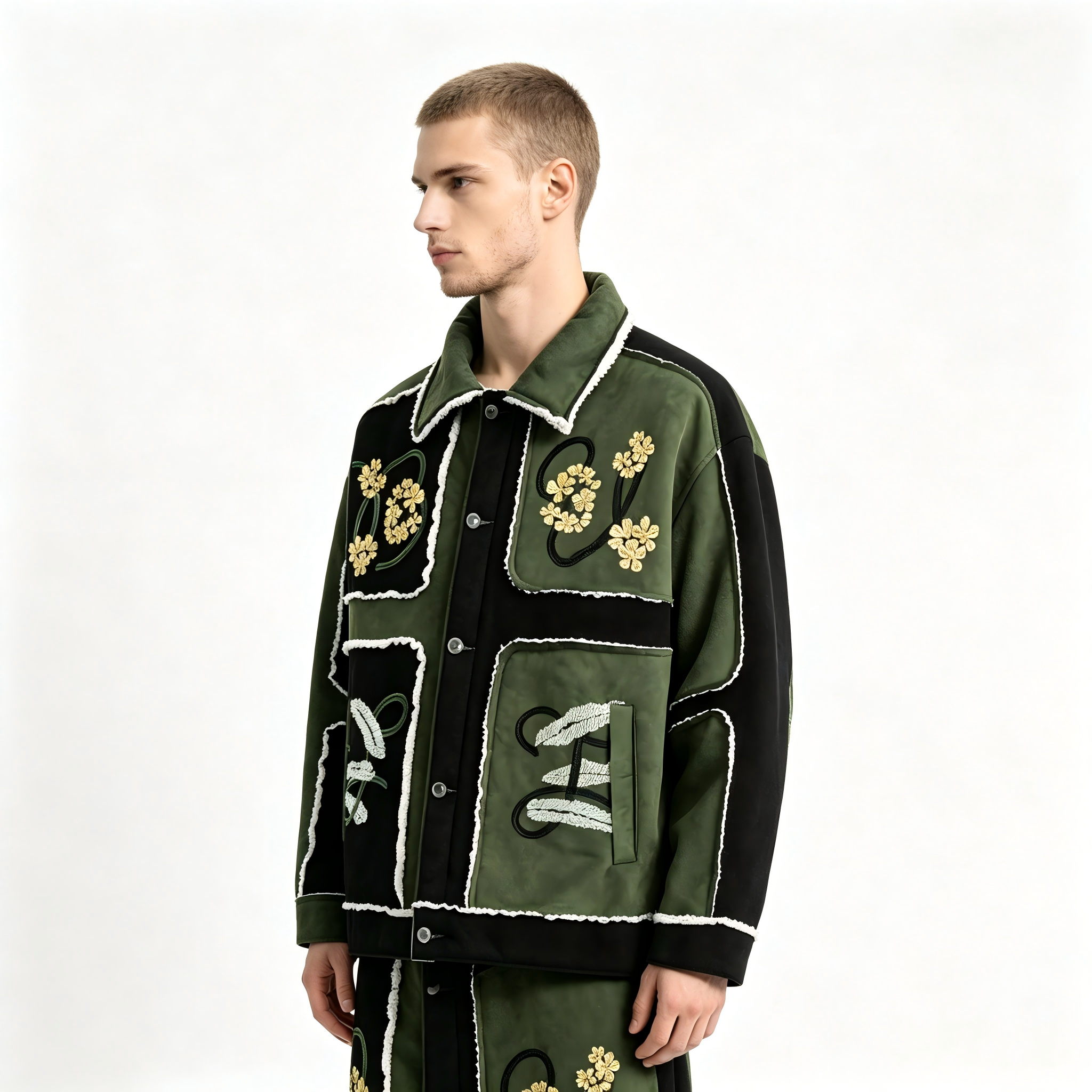 GorgeousBen Men's Retro Color Block Embroidery Cotton-Padded Jacket, Warm Thick Winter Coat