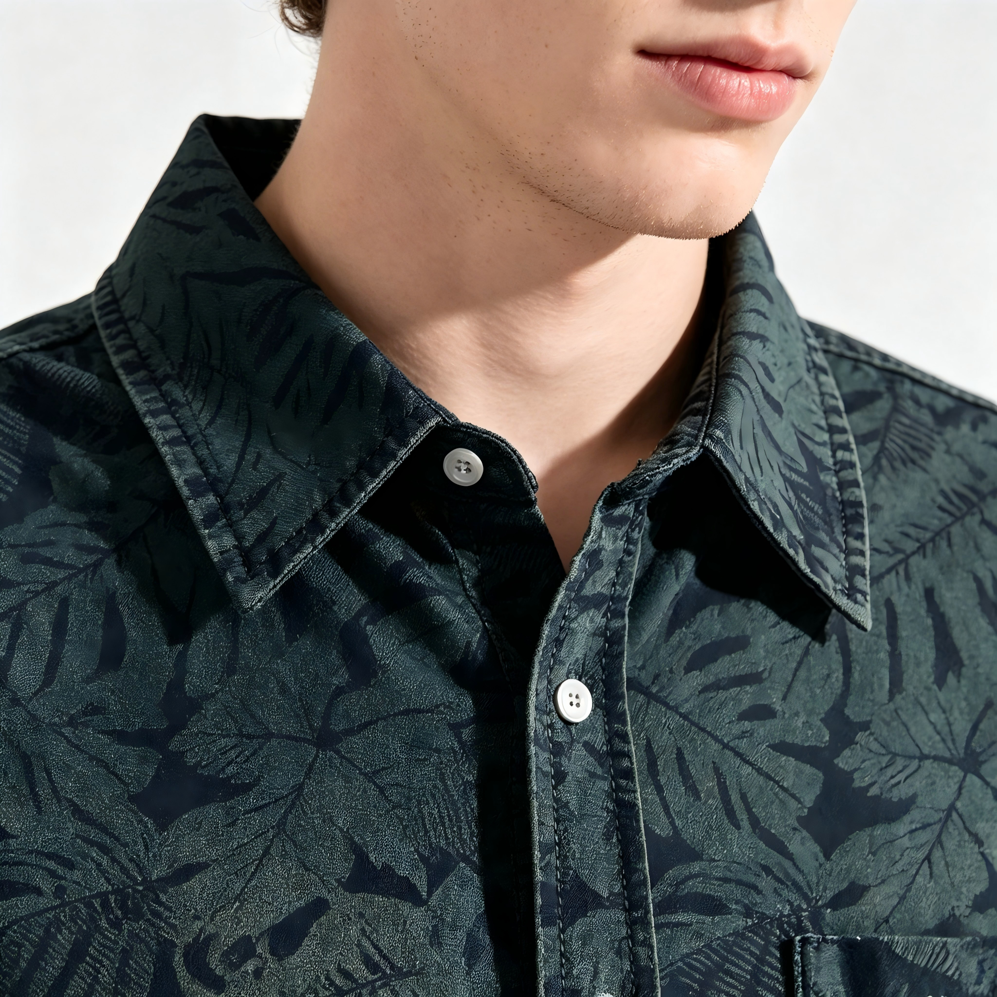 GorgeousBen Men's Vintage Floral Denim Short Sleeve Shirt Loose Casual Blouse