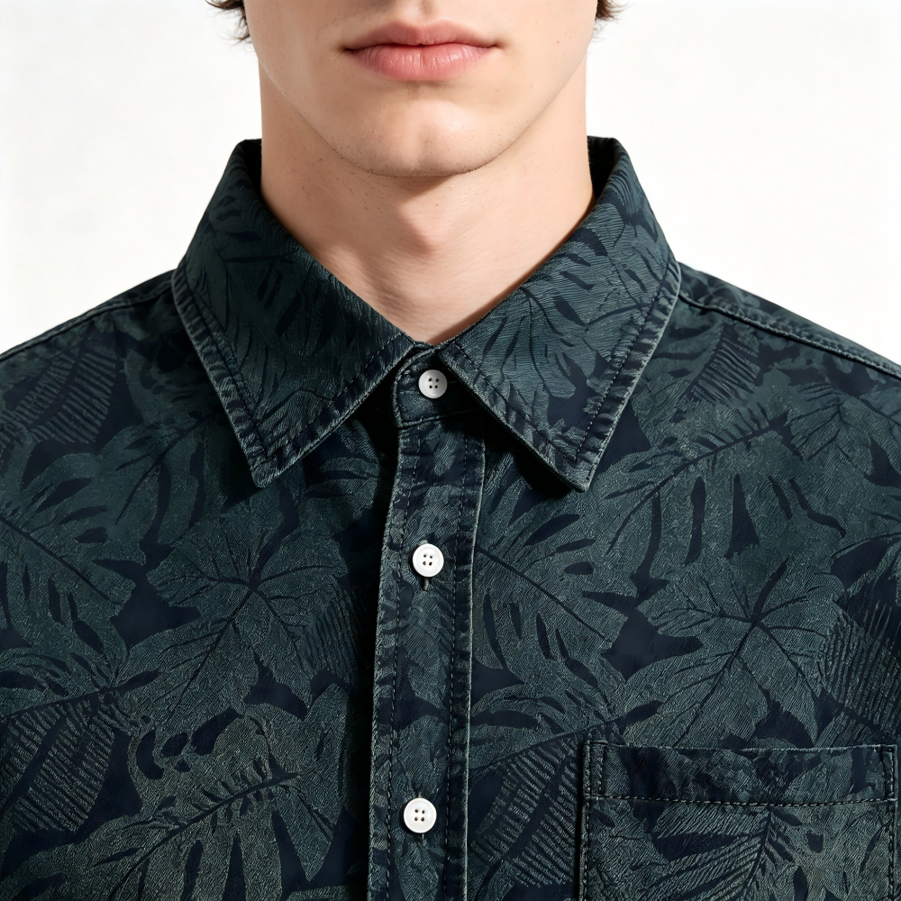 GorgeousBen Men's Vintage Floral Denim Short Sleeve Shirt Loose Casual Blouse