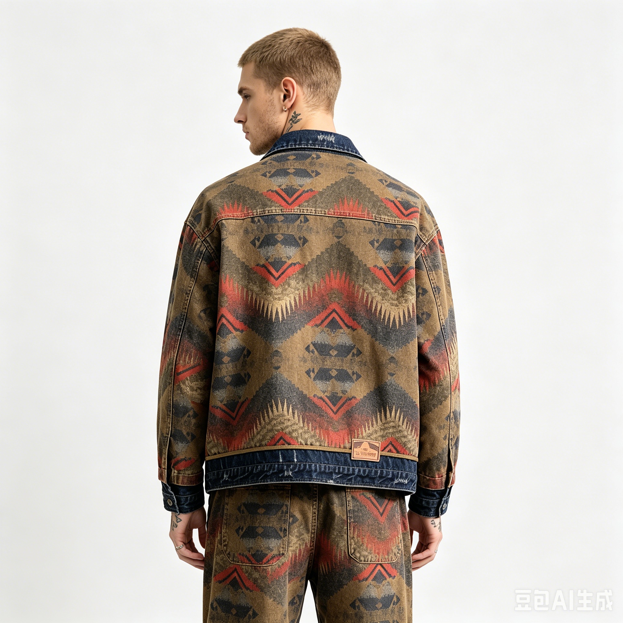 GorgeousBen Men's Vintage Western Jacquard Denim Jacket Loose Casual Coat