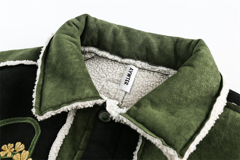 GorgeousBen Men's Retro Color Block Embroidery Cotton-Padded Jacket, Warm Thick Winter Coat