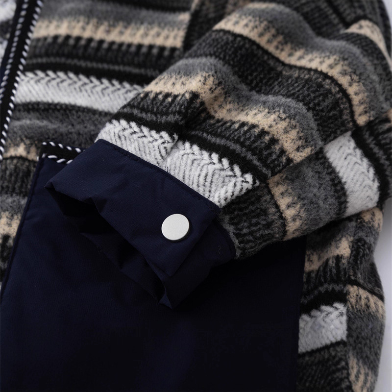 GorgeousBen Men's Retro Striped Patchwork Cotton-Padded Jacket, Loose Winter Coat