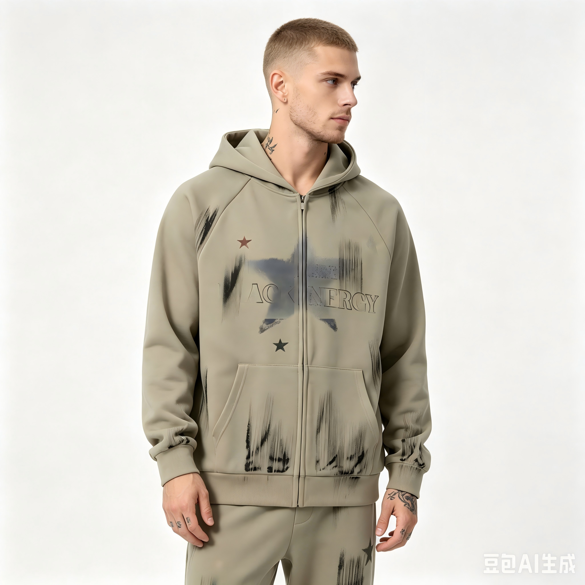 GorgeousBen Men's American Graffiti Star Zip-Up Hoodie, Loose Fit, Casual Streetwear